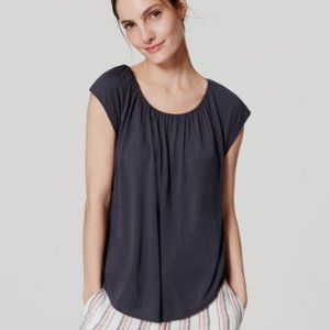 loft black shirred tee draped blouse gathered jersey grecian tshirt s